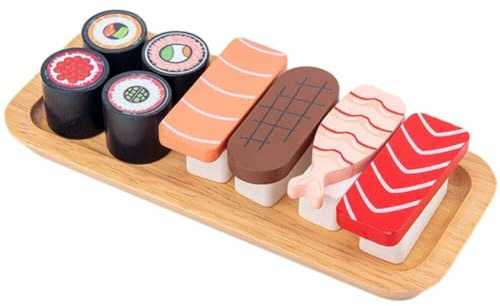 Tsffae 1 set sushi lekmat set, trä fiktionsspel kök för barn, sushi matspel, pedagogisk inlärningsleksak för flickor och pojkar