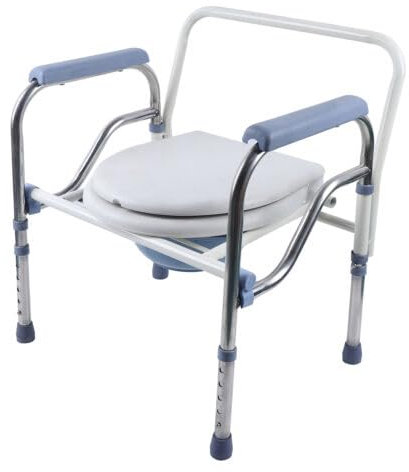 Konfiur Silla de inodoro, de acero inoxidable, plegable, con reposabrazos, altura higiénica, 65-75 cm, para personas mayores, discapacitados y embarazadas, hasta 150 kg (blanco)