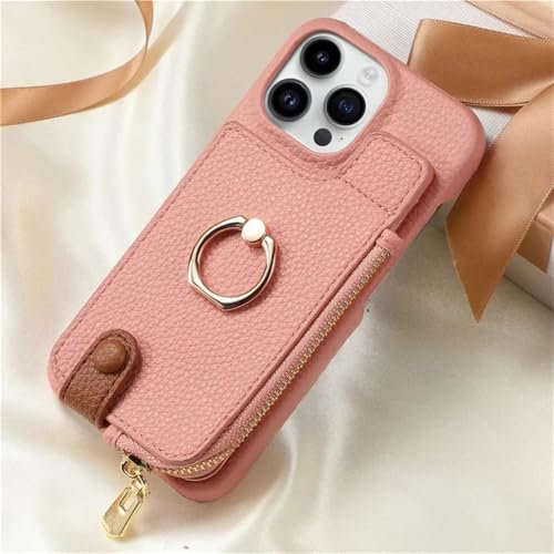 CIBOS Portafoglio in pelle con cerniera e custodia per telefono porta carte per iPhone 13 12 Mini 15 14 11 Pro Max XS XR X 7 8 Plus Cover con cavalletto ad anello, rosa, per iPhone 12 Mini