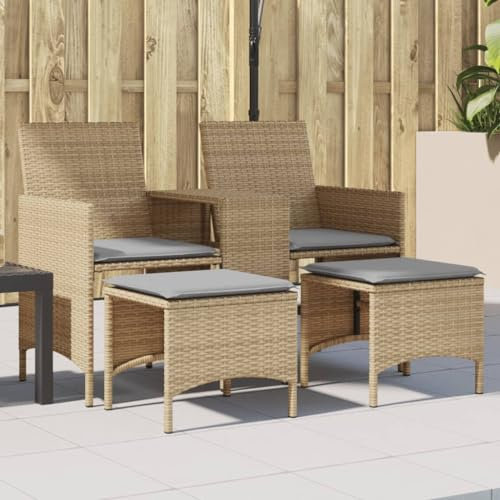 Homgoday Gartensofa 2-Sitzer mit Tisch und Hockern, beige, Polyrattan, Gartenmöbel für den Außenbereich, Bett, Sofa, für Terrasse und Außenbereich, Möbel Typ 4003893
