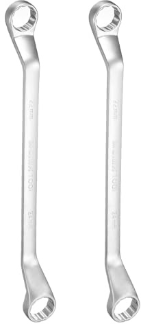 sourcing map 2pcs Offset Extra Long Box End Wrench 22 x 24 mm Metric 12 Point 45 Degree Offset Double End Box Ratcheting Wrench CR-V Polished Long Spanner Tools