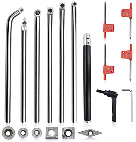 Chisels , Lathe Turning Tools Set of 6 Carbide Tipped Wood Turning Lathe Tools Rougher Finisher Detailer And Interchangeable Aluminum Alloy Grip Handle Including Diamond Round Square Carbide Inserts
