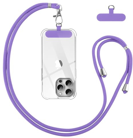 Vauki Cordino per Cellulare Telefono Universale Tracolla Regolabile Collana Collo Nylon Catena Laccio per Cellulare e Patch Telefono per Maggior Parte Smartphone IPhone Samsung Huawei Xiaomi, Viola 01
