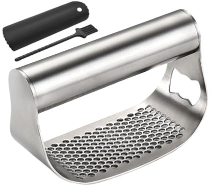 Edelstahl-Knoblauchwippe, Knoblauchpresse-Wippe | 2-in-1-Knoblauchschneider mit Schäler und Knoblauchmühle,Knoblauchzerkleinerer, Metall-Knoblauchpresse mit ergonomischem Griff für Knoblauch und Ingwe