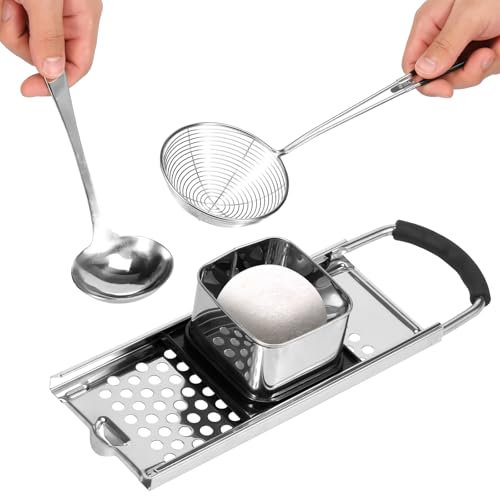 Spätzlehobel,Spätzlereibe Edelstahl,Spätzlehobel mit Teigschlitten,Spätzle Set mit Sieblöffel und Suppenkell,Spätzlemaschine Edelstahl Ideal für Spätzle und Knöpfle(A)