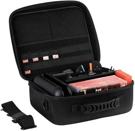 Konix Schutz- und Tragetasche Big Carry Case für Nintendo Switch 2 - Zubehörnetze - 14 Spielschächte - Schwarz