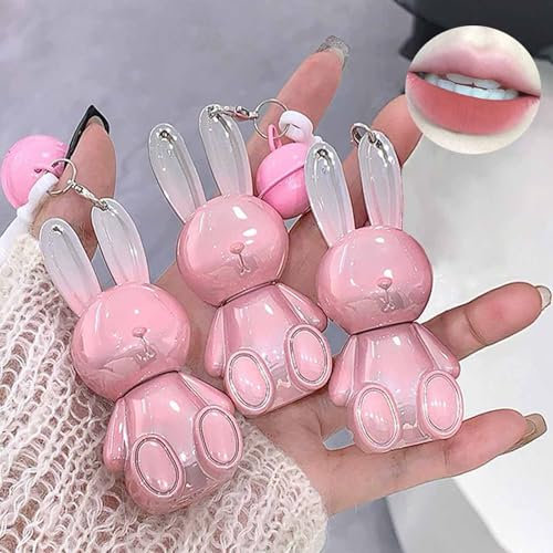 2 IN 1 Rosso Rosa Marrone Liquido Velluto Matte Rossetto Lunga Durata Impermeabile 3 Pezzi Carino Coniglio Lip Gloss Oortachiavi Set di Rossetto