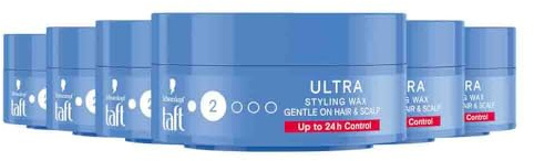 6er Pack - Schwarzkopf Taft Styling Wax - Ultra - Level 2-75 ml (hellblaue Dose)