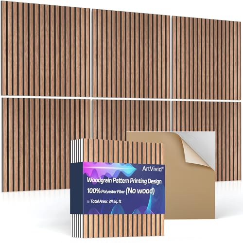 6Pack Large Acoustic Panels, Self-Adhesive Soundproof Wall Panels, Sound Proof Foam Panels for Walls, Decorative Acoustic Wall Art for Recording Studio, Home, 24×24×0.4, Traditional Walnut Color