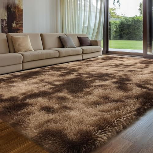 Treeboy Hochflor Teppiche Braun Teppich Wohnzimmer 200x300 Waschbar | Wohnzimmerteppich Flauschiger Teppich Waschbar Anti-Rutsch Extra Große Carpet Teppichen für Schlafzimmer Kinderzimmer