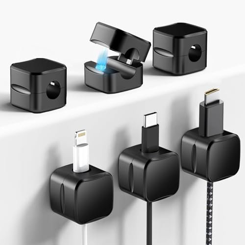 Grsta Clip per Cavi, 6 Pezzi Ferma Cavi Adesivi, Forte Legame, Fermacavi Scrivania, Regolabile, per Comodino, Cavi di Ricarica, HDMI, USB, Cavo Audio, Cavo del Mouse, Nero