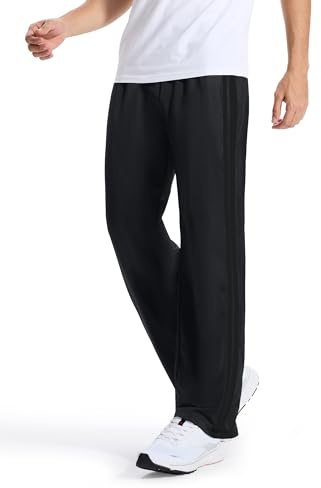 Tallemon Men's 34 Long Inseam Track Pants Warm-up Sweatpants Open Hem Tracksuit Bottoms for Lounge Travel, Black/Black, XL