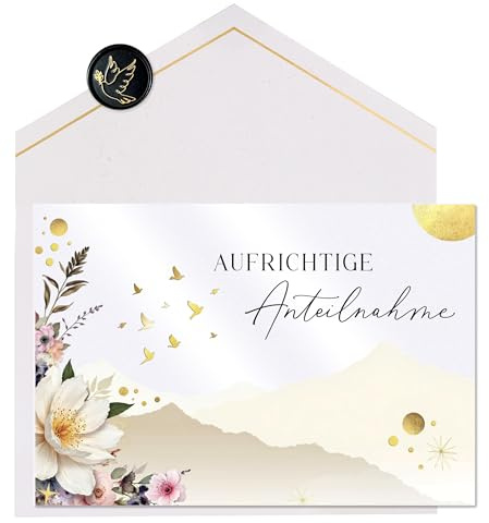 Joli Coon Papeterie Trauerkarte ELEGANT - Premium Trauerkarte mit Umschlag und echtem Wachssiegel - Karte Aufrichtige Anteilnahme