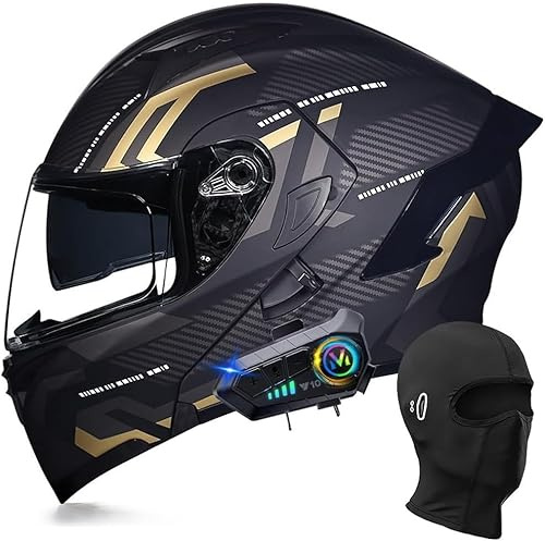 Casque de moto modulaire Bluetooth, intégral, rabattable, double visière, avec double haut-parleur et microphone, homologué DOT/ECE, pour adultes, hommes et femmes, tailles M à XXL G,XL=61-62cm