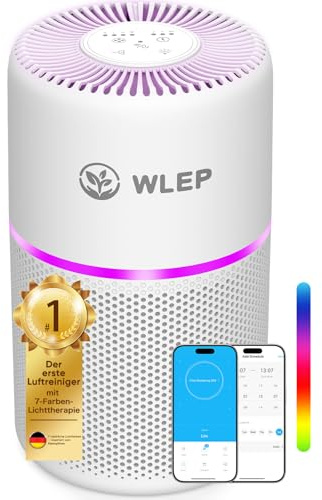 WiFi Smart Luftreiniger mit App & Alexa/Google Sprachsteuerung - 360° Luftstrom, H13 HEPA Filter (99,97%), 20 dB Nachtmodus, CADR 90 m³/h, Farblicht für Schlafzimmer