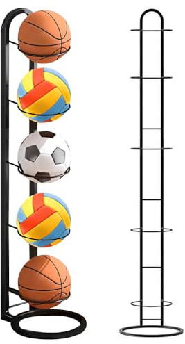 KUWUNG Ball Storage Rack, 5 Tiers Removable Cube Ball Stand Ball Storage Garage, Multi-Layer Football Stand, Metal Basketball Stand Ball Holder for Volleyball Football Basketball Soccer Indoor Outdoor