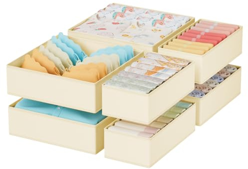 Homsorout Foldable Drawer Organiser Clothes - 8 Pack Deep Underwear Drawer Dividers, Fabric Storage Box Organizer for Socks, Bra, Cosmetics, Nursery - Beige