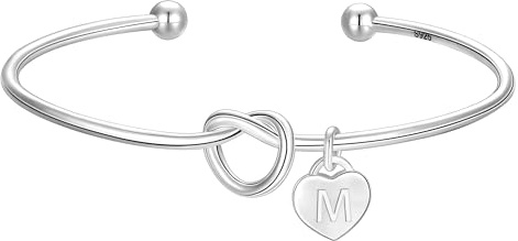 Diorra Initial Bracelet for Women, S925 Sterling Silver Bracelets Personalized Heart Charm Knot Cuff Bangles Valentine's Day Gifts for Women Girls