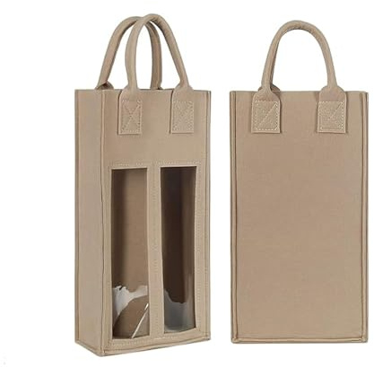 Wine gift bag, felt waterproof and anti drop bottle bag with window, reusable with handle, suitable for party gifts, champagne, and alcoholic beverages. (2 bottle holders)
