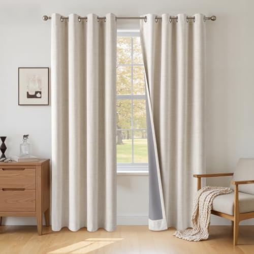 INOVADAY 100% Blackout Curtains 84 Inch Drop 2 Panels, Thermal Insulated Eyelet Curtains with Coating Back Layer for Bedroom & Living Room, 50 W x 84 L, Cream