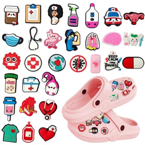 30Pcs Charme Chaussure Infirmière en PVC pour Aide Soignante Accessoires de Chaussures Décorations Personnalisées pour Étudiants en Médecine et Personnel Médical Cadeau Professionnel