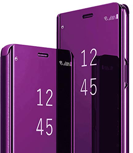für Samsung S23 Hülle Clear View Spiegel Handyhülle für Samsung Galaxy S23 Flip Case Handytasche Schutzhülle Leder Klappbar Hard PC Stoßfest Cover Ständer Klapphülle S23 Hüllen 5G (Fuchsie)