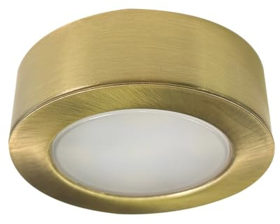 Bright Source LED Circular Cabinet Cupboard Unit Shelf Light, Brushed Gold, 2.5W, 220lm, 3CCT Switchable 3000K 4000K 6000K