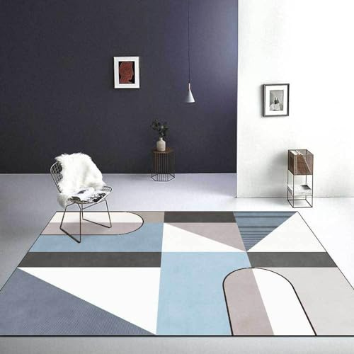 Chanxiang666 Teppich Moderner Wohnzimmer Teppich 130x190cm Modernes geometrisches Grau-Blau-Weiߠ Kurzflor, Borte, WeichMaschinenwaschbar 130x190cm