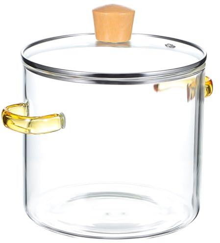 NUOBESTY Marmite en Verre Épais 2300 Ml Couvercle, Casserole pour Mijoter et Cuire Pâtes, Résistante la Chaleur, Cuisine Familiale