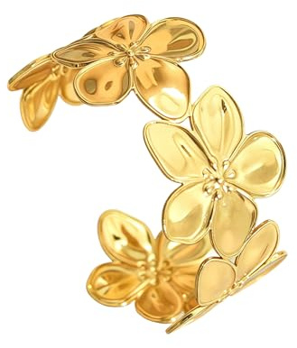 GoPaw Gold Bangle for Women, Stainless Steel Wide Open Gold Cuff Bracelet for Women Golden Bangle Chunky Bracelet for Ladies Girls