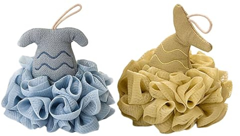 Badsvamp - Set Med 2 St Badpuffbollar I Mjukt Nätmaterial Med Havsdjursdesign | Rolig, luffa | för rengöring, skrubbning och tvätt i badrummet, lämplig för användning i både och hotell