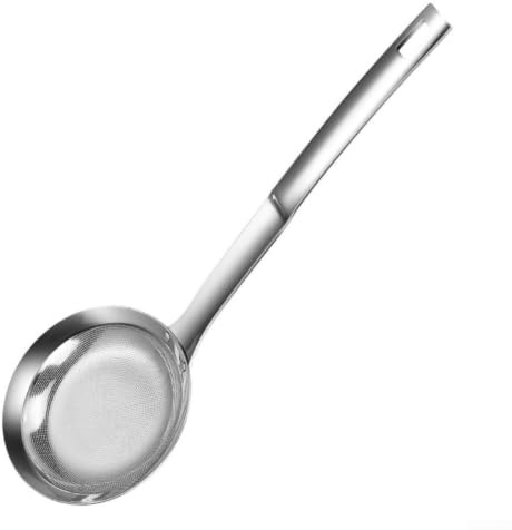 Vilgftyiet Cucchiaio a rete extra fine in acciaio inossidabile 304, schiumarola da cucina per rimuovere grasso da stufati e brodi, impugnatura comoda, argento