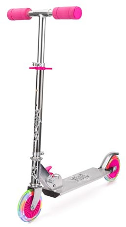 Xootz Light Up LED Scooter, Folding with Adjustable Handle Bars for Boys and Girls, Pink