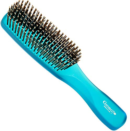 Giorgio GION1B Neon Blue 7.75 inch Gentle Touch Detangler Hair Brush for Men and Women. Soft Bristles for Sensitive Scalp. Wet and Dry for all Hair Types. Scalp Massager Brush Stimulate Hair Growth