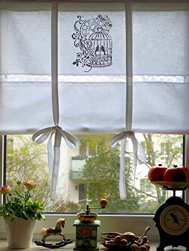 Landhaus Gardine Paris Fleurs Weiß Raffrollo 100x100 Shabby Chic Retro Vintage