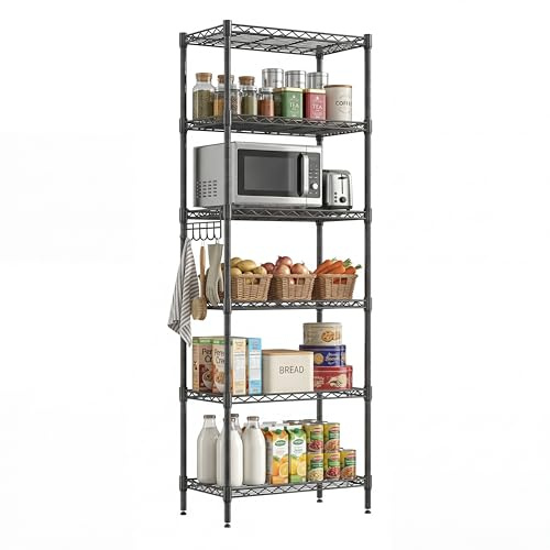 Himimi 6-Tier Wire Shelving Unit Metal Shelving Unit Free Standing Shelf Units,Heavy Duty Racking Shelves for Storage with Adjustable Leveling Feet 21.3 x 11.4 x 63inch(L x W x H),Black