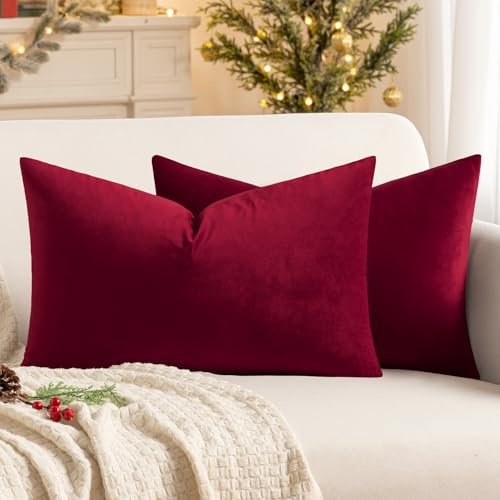 MIULEE 2er Set Kissenbezug 30x50 cm samtkissen couchkissen Weinrot | Kissenhülle Dekorative Dekokissen Sofakissen Wurfkissenbezug mit Verstecktem Reißverschluss Sofa Schlafzimmer
