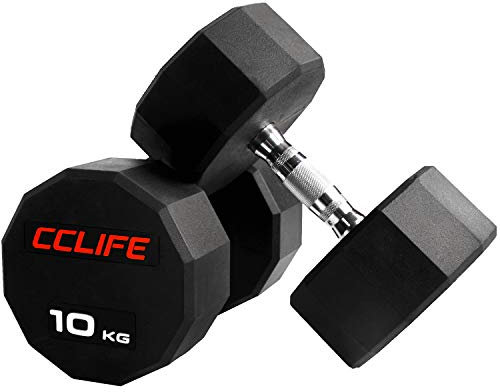 CCLIFE Hanteln Kurzhantel 1er 2er Set Dodekagon Zwölfeck Gummi Gusseisen verchromte Griffe 10-60 kg Dumbell Liegestützen