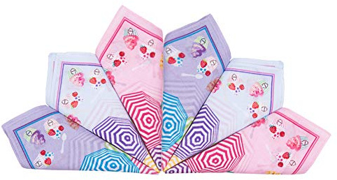 HOULIFE Niedliches Cartoon-Muster Taschentücher aus Reiner Gekämmte Baumwolle Stofftaschentücher für Mädchen Jungen Kinder Studenten Alltagsgebrauch 6/12 Stücke 33x33cm