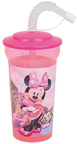 DISNEY MINNIE 005771 - Bicchiere con cannuccia, 400 ml, per bambini, riutilizzabile, colore: chiaro