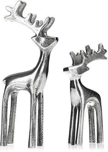 com-four® 2X Rentier-Skulptur- Dekofigur aus Aluminium in 2 Größen - weihnachtliches und Elegantes Wohnaccessoire - Metall-Austeller für die Winterzeit (02 Stück - Mix1)