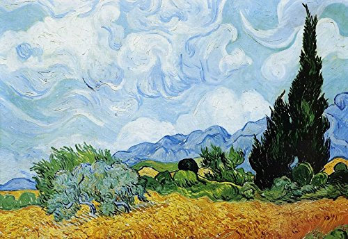 Kunst-Leinwand, auf Holz gespannt, Weizenfeld mit Zypressen Van Gogh Vincent – Landschaft horizontale Bildlandschaften und Landschaft Prärien und Felder fein ar 31_X_45_in