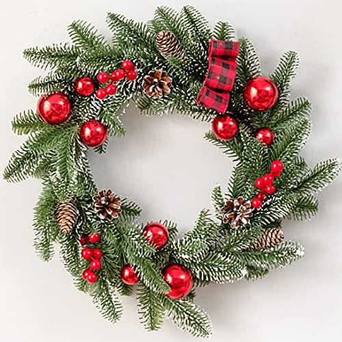0℃ Outdoor Weihnachtskranz Weihnachten Türkranz Grün, Tannengirlande mit Bowknot Kugeln Blume, Weihnachtsgirlande Künstlich, Fenster Dekoration Weihnachts Zubehör für Haustür Wohnkultur,40cm