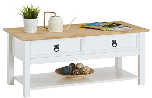 IDIMEX Couchtisch Tequila, schöner Beistelltisch mit 2 Schubladen, Wohnzimmertisch im Landhaus Stil, eleganter Sofatisch mit Ablageplatte in weiß/braun