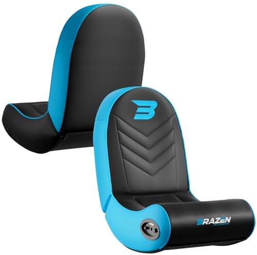 BraZen Predator Kids Gaming Chair for Kids Small Gaming Seat Video Rocker Seat with Two Audio Sound Speakers Junior Folding Rocker Gamer Video Games Chairs All Games Consoles - Black Blue