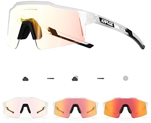 KAPVOE Photochromatische Selbsttönend Fahrradbrille TR90 Rahmen für Herren Damen Jungen Mädchen Klar Sportsonnenbrille K9023 | Photochromatische Fahrradbrille, UV400-Schutz, TR90-Struktur und integrierte Innenhalterung