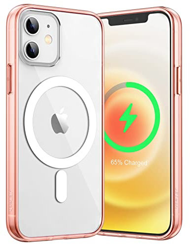 JETech Magnetic Case for iPhone 12/12 Pro 6.1-Inch Compatible with MagSafe Wireless Charging, Shockproof Phone Bumper Cover, Anti-Scratch Clear Back (Rose Gold)