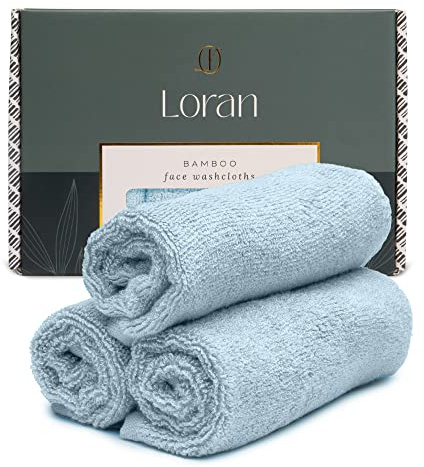 Loran Sky Blue Washcloths Set of 6 Soft Facial Cloths 10” x 10” 100% Viscose Derived from Bamboo Spa-Like Feel Silky Face Cloth for Skin Cleansing
