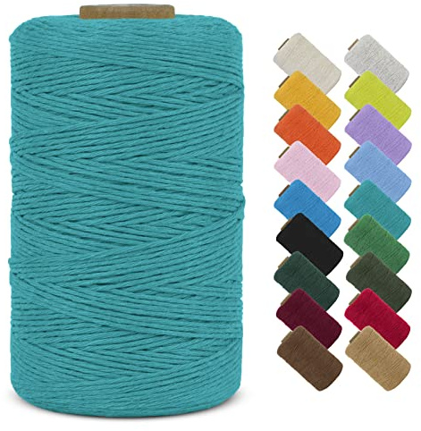 LEREATI Fil Macramé 1mm x 390m Corde Macramé Ficelle Coton Naturel, Cordelette 1mm pour Porte Plante Mural, Rideau, Tressée, DIY Artisanat, Décoration (Bleu Paon)