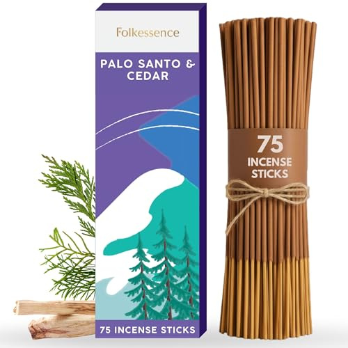 Folkulture Palo Santo Räucherstäbchen, Zedernholz Incense Packung mit 75 | Meditation und spirituelle Praxis | Bio-Aromatherapie-Box, Duftstäbchen für Zuhause als Geschenkset